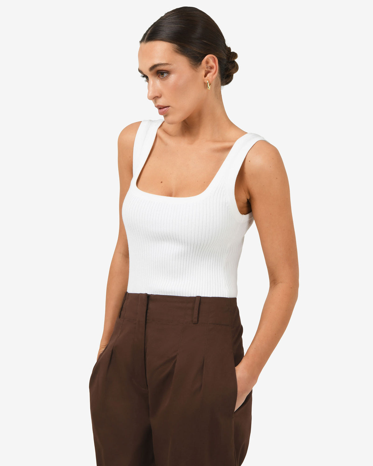 Ella Square Neck Rib Knit in ivory — side view