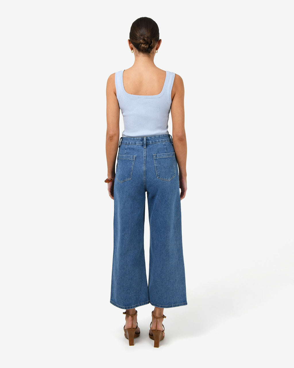 Ella Square Neck Rib Knit in sky blue — back view