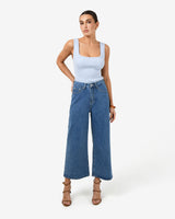 Ella Square Neck Rib Knit in sky blue — full-length view