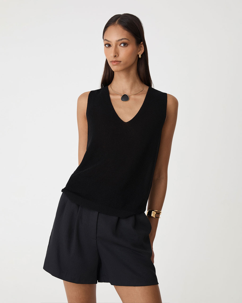 Jillian Lyocell Blend Tank in black — close-up view 2