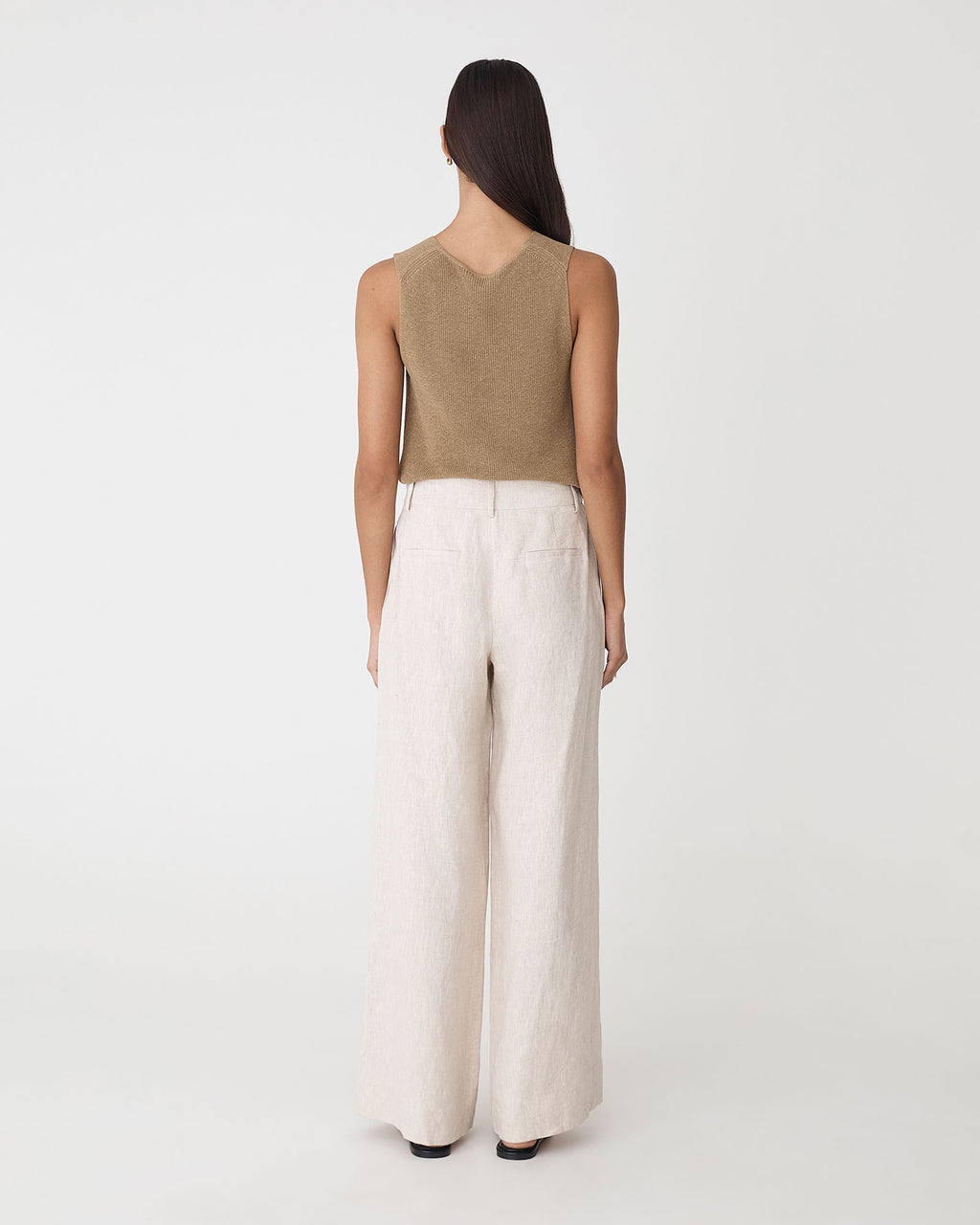 Jillian Lyocell Blend Tank in flax marle — back view