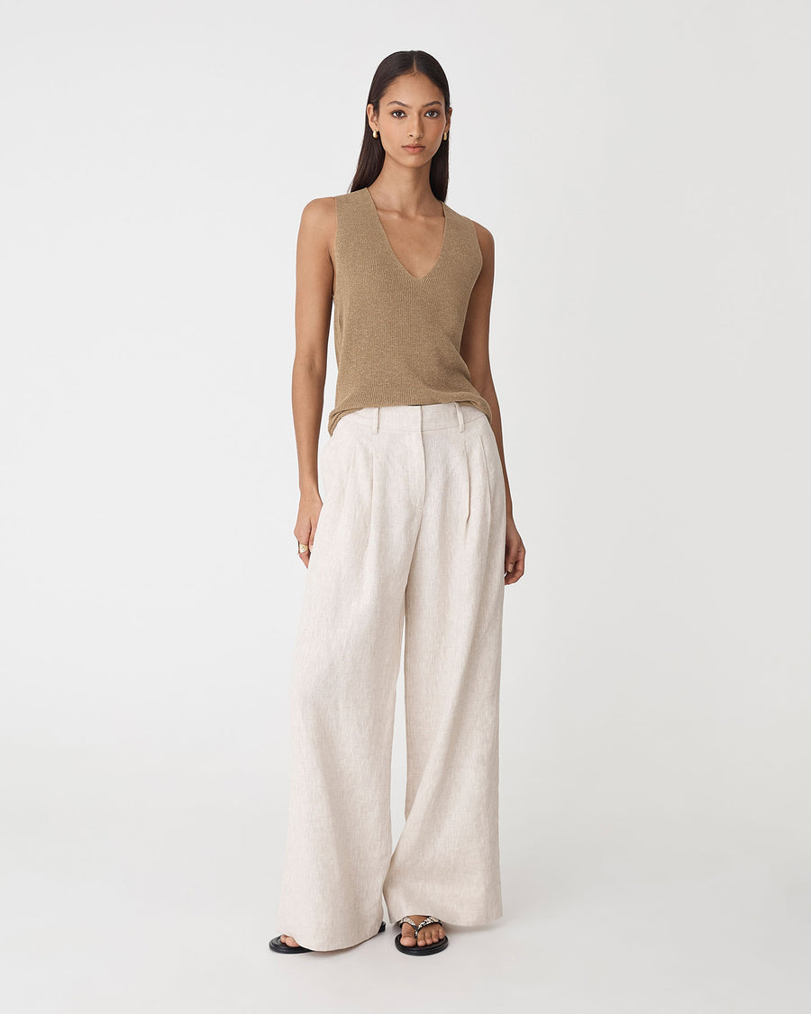 Jillian Lyocell Blend Tank in flax marle — full-length view