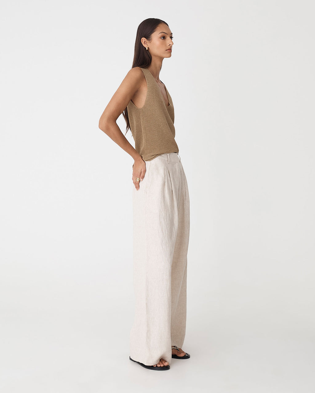Jillian Lyocell Blend Tank in flax marle — side view