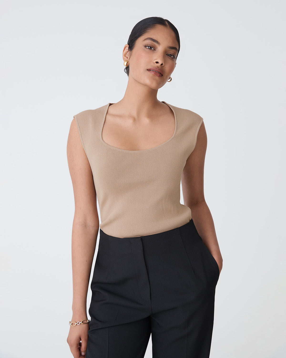 Kingsley Knit Top in camel — close-up view 2