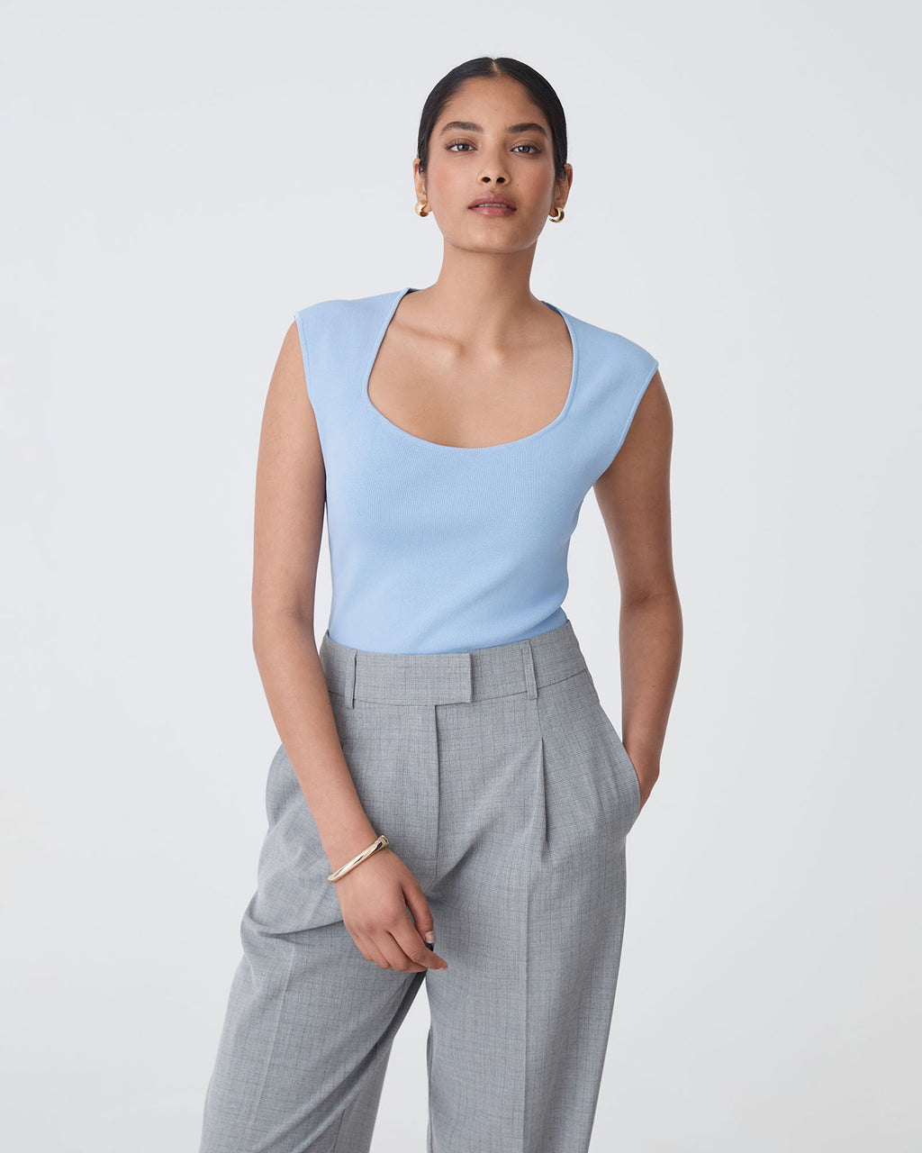 Kingsley Knit Top in chambray blue — close-up view 2