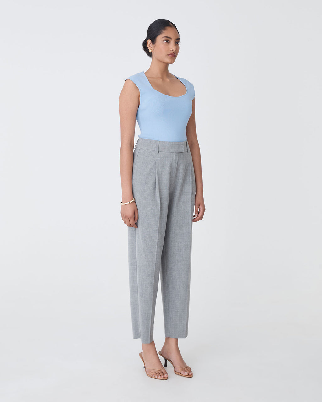 Kingsley Knit Top in chambray blue — side view