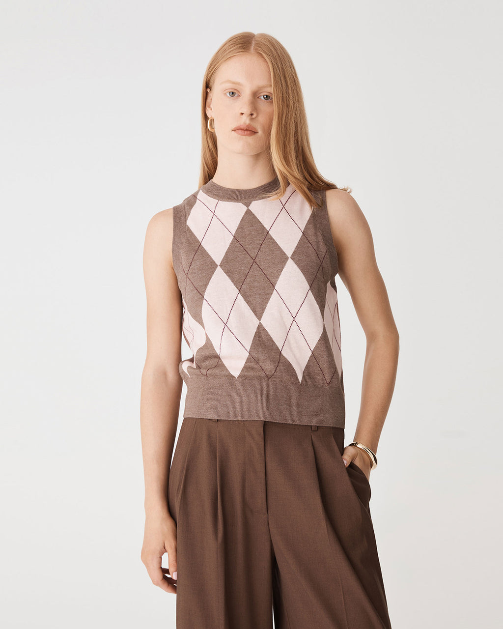 Jacinta Argyle Knit Vest in neapolitan — close-up view