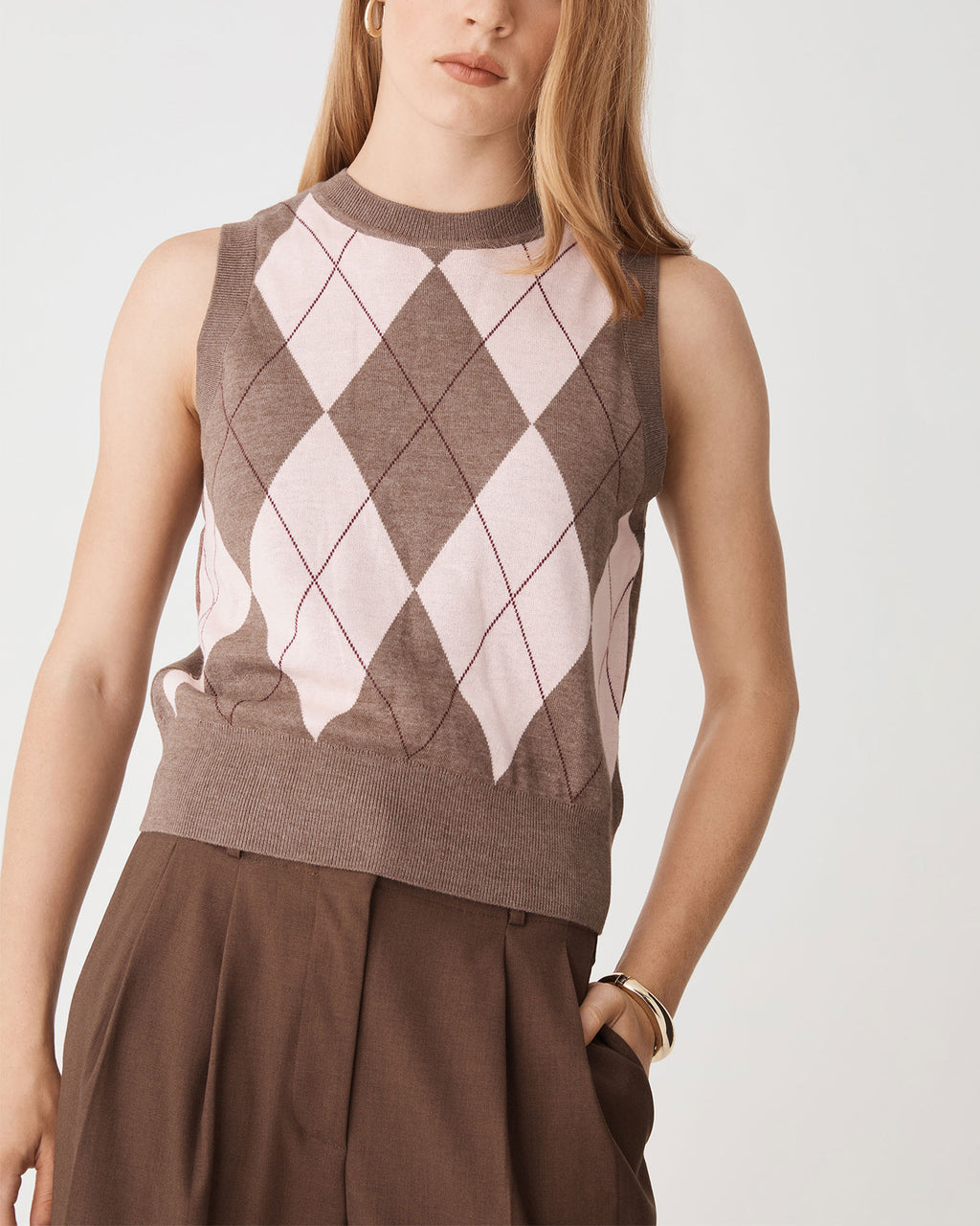 Jacinta Argyle Knit Vest in neapolitan — close-up view 2