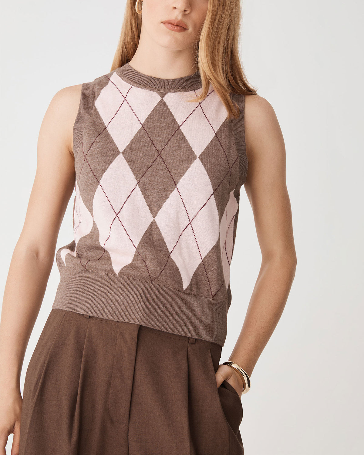 Jacinta Argyle Knit Vest in neapolitan — close-up view 2