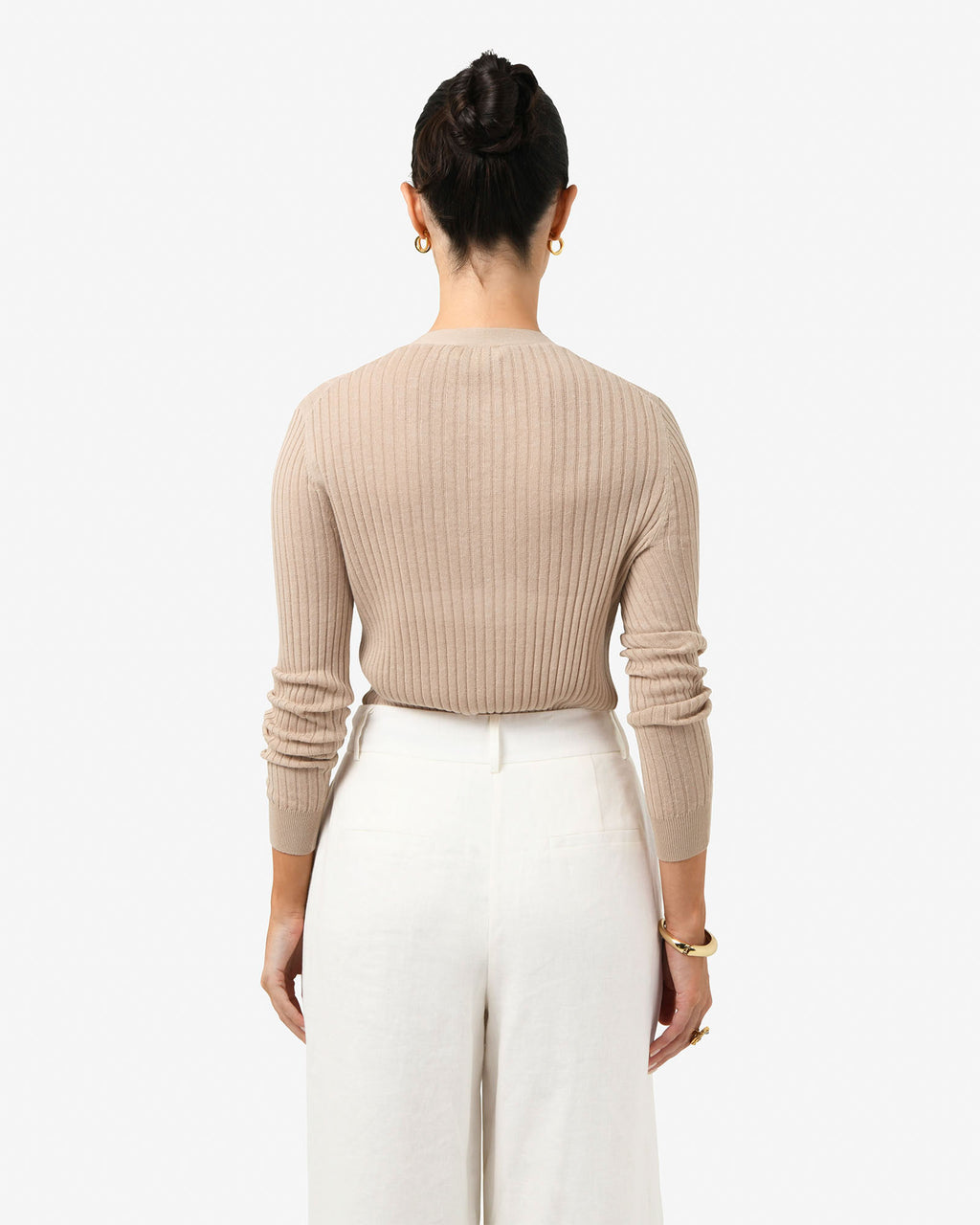 Adison V-Neck Cardigan in beige — back view