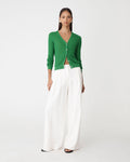 Adison V-Neck Cardigan in emerald — full-length view