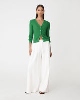 Adison V-Neck Cardigan in emerald — full-length view