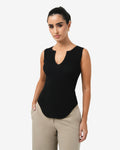 Noemi Split Neck Tank in black — close-up view