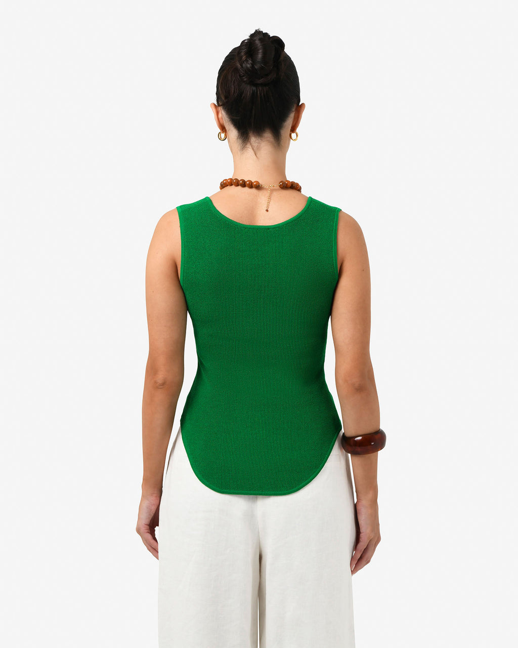 Noemi Split Neck Tank in emerald — back view