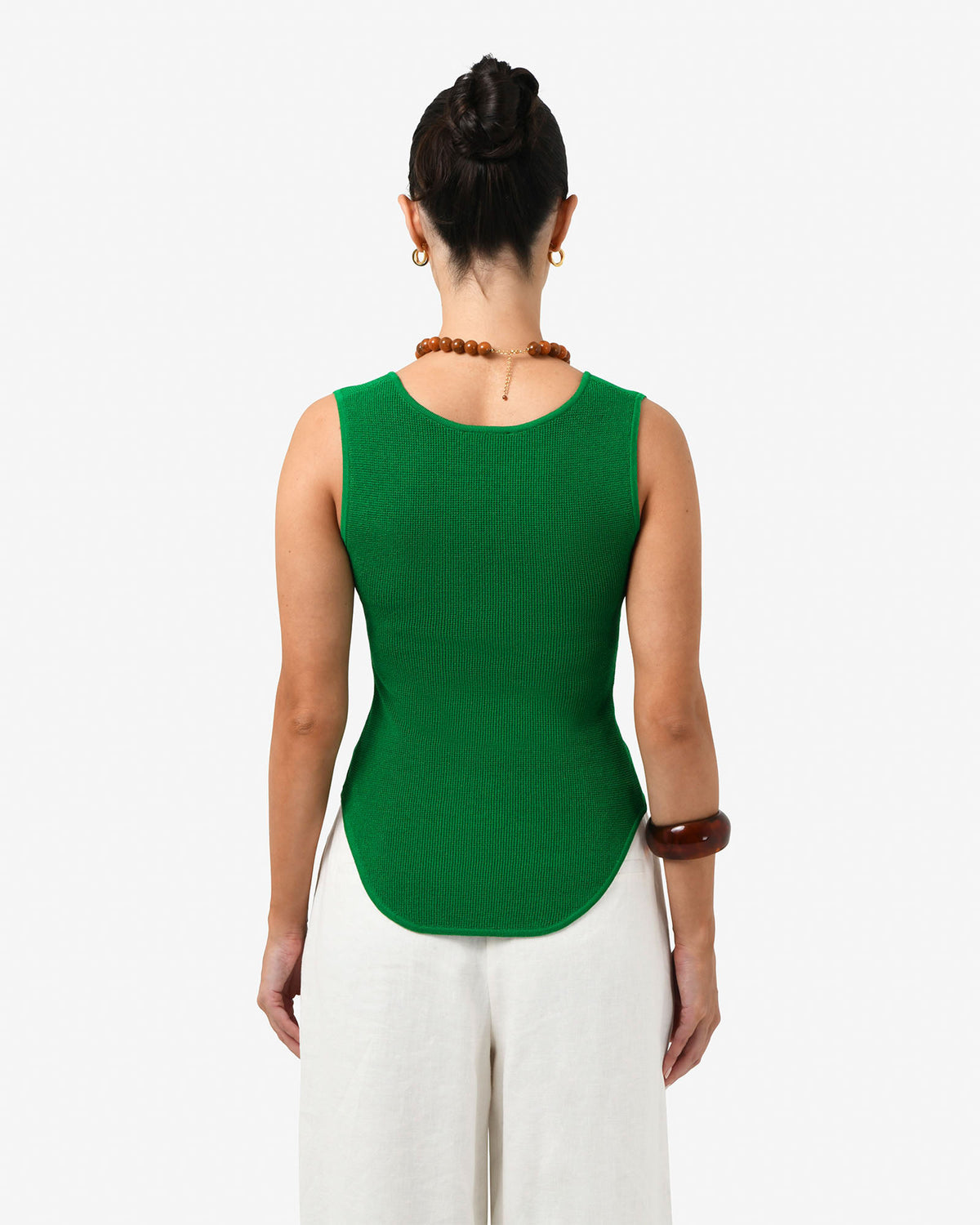 Noemi Split Neck Tank in emerald — back view