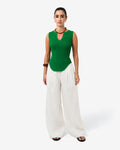 Noemi Split Neck Tank in emerald — full-length view