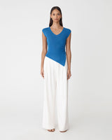 Galina Ruched Lyocell Knit in cobalt — full-length view