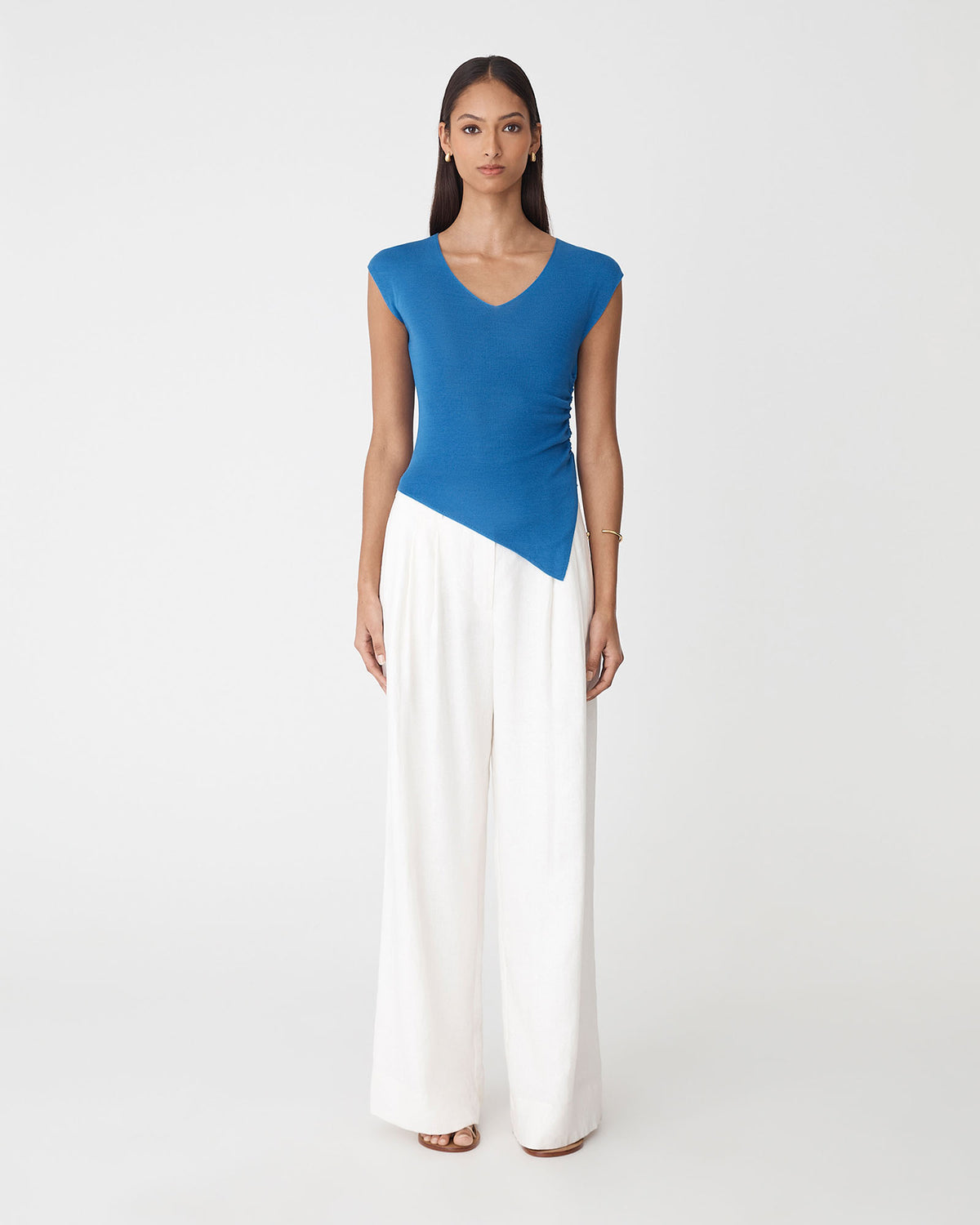 Galina Ruched Lyocell Knit in cobalt — full-length view