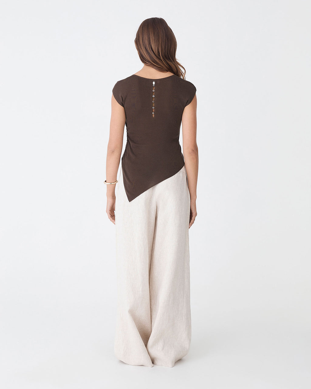 Galina Ruched Lyocell Knit in chocolate — back view
