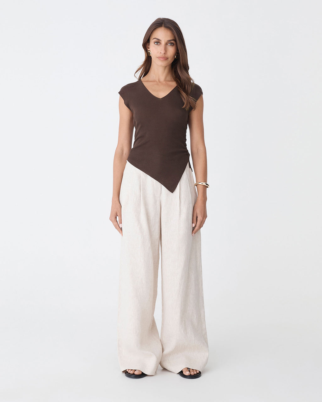 Galina Ruched Lyocell Knit in chocolate — full-length view