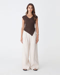 Galina Ruched Lyocell Knit in chocolate — full-length view