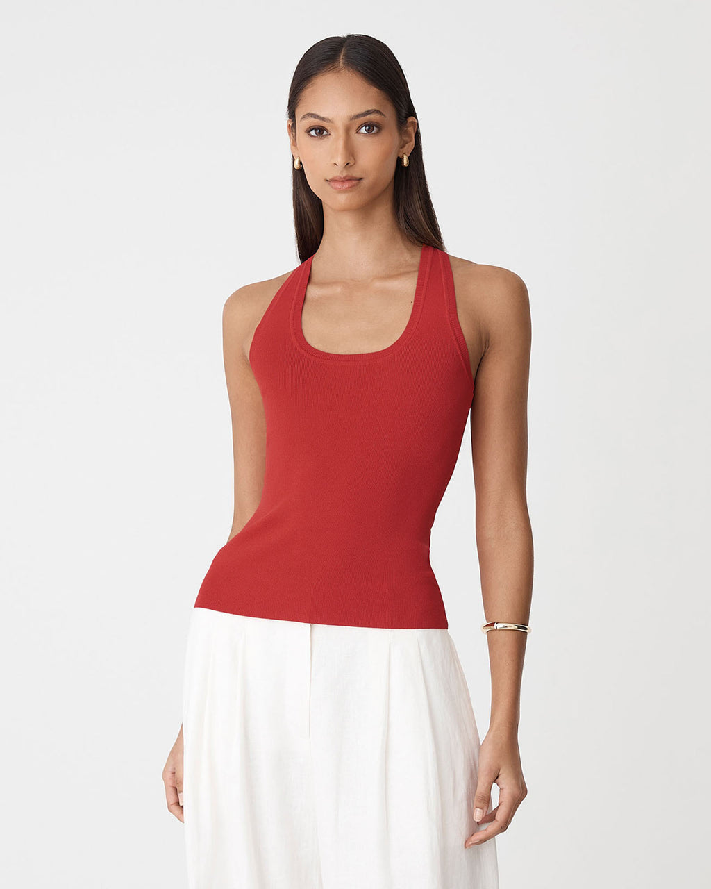 Valentine Scoop Neck Tank in red — close-up view