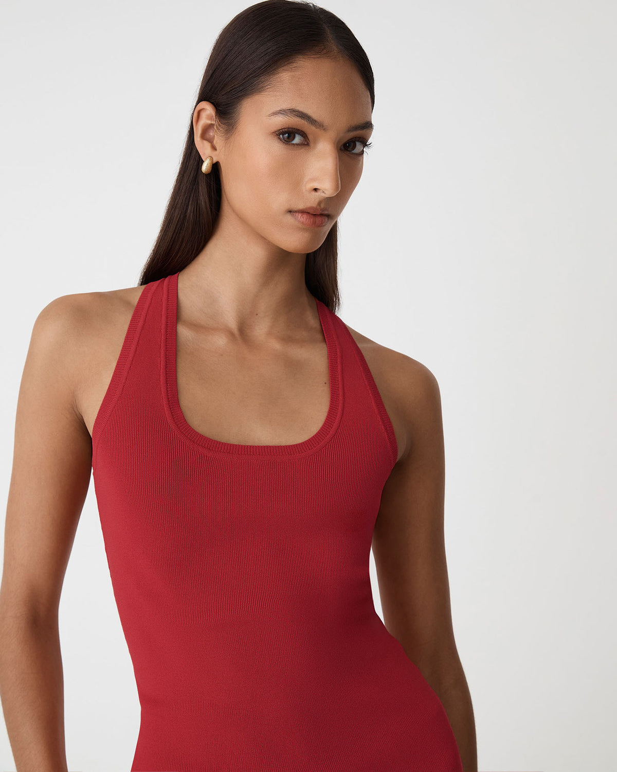 Valentine Scoop Neck Tank in red — fabric detail