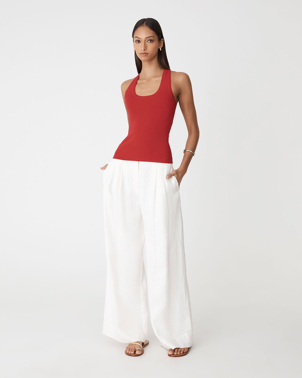 Valentine Scoop Neck Tank in red — full-length view