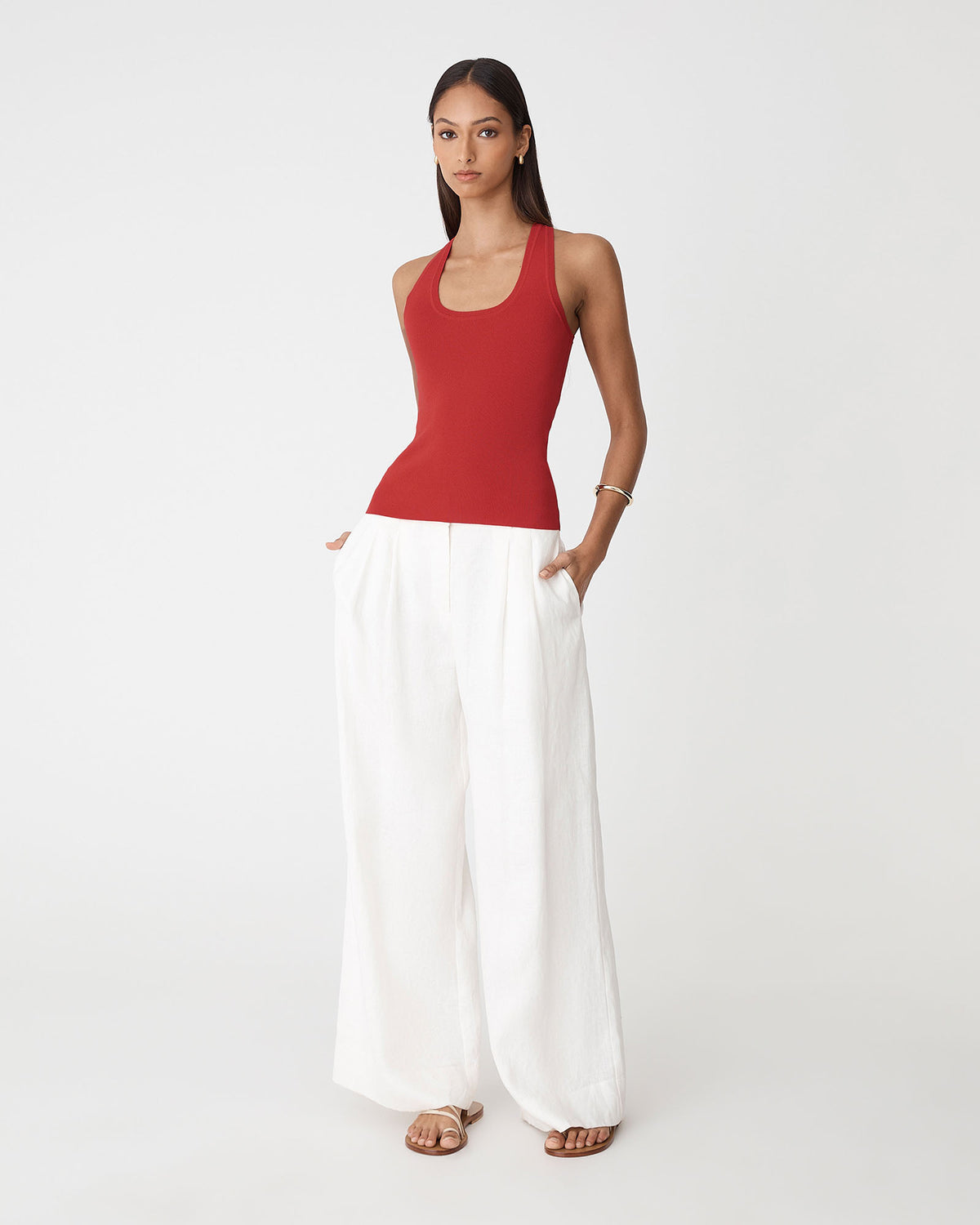 Valentine Scoop Neck Tank in red — full-length view