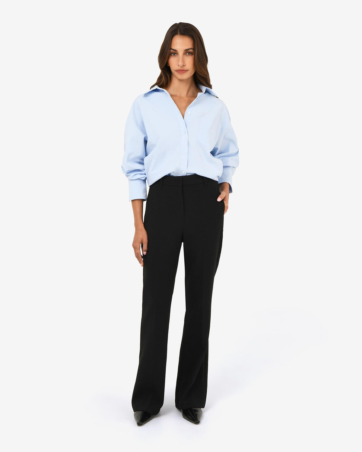 Maris Bootleg Pants in black — full-length view