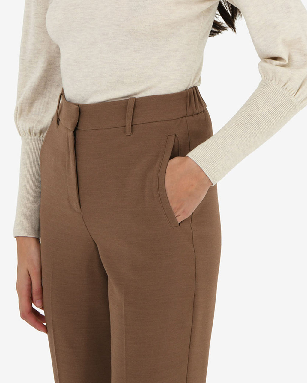Maris Bootleg Pants in carob — fabric detail