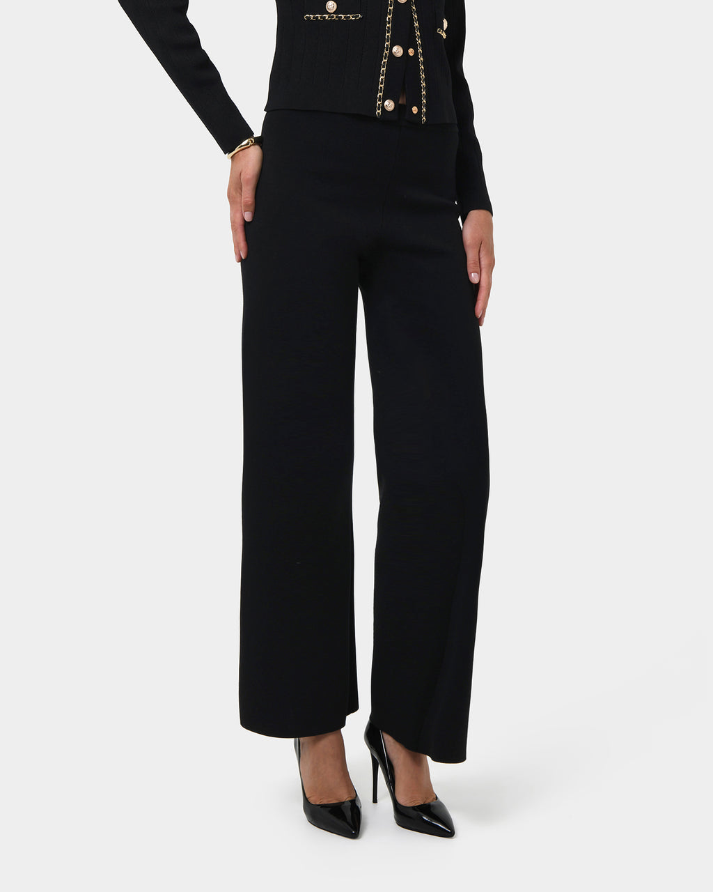 Brianna Wide Leg Knit Pants in black — close-up view