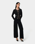 Brianna Wide Leg Knit Pants in black — full-length view