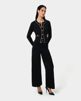 Brianna Wide Leg Knit Pants in black — full-length view