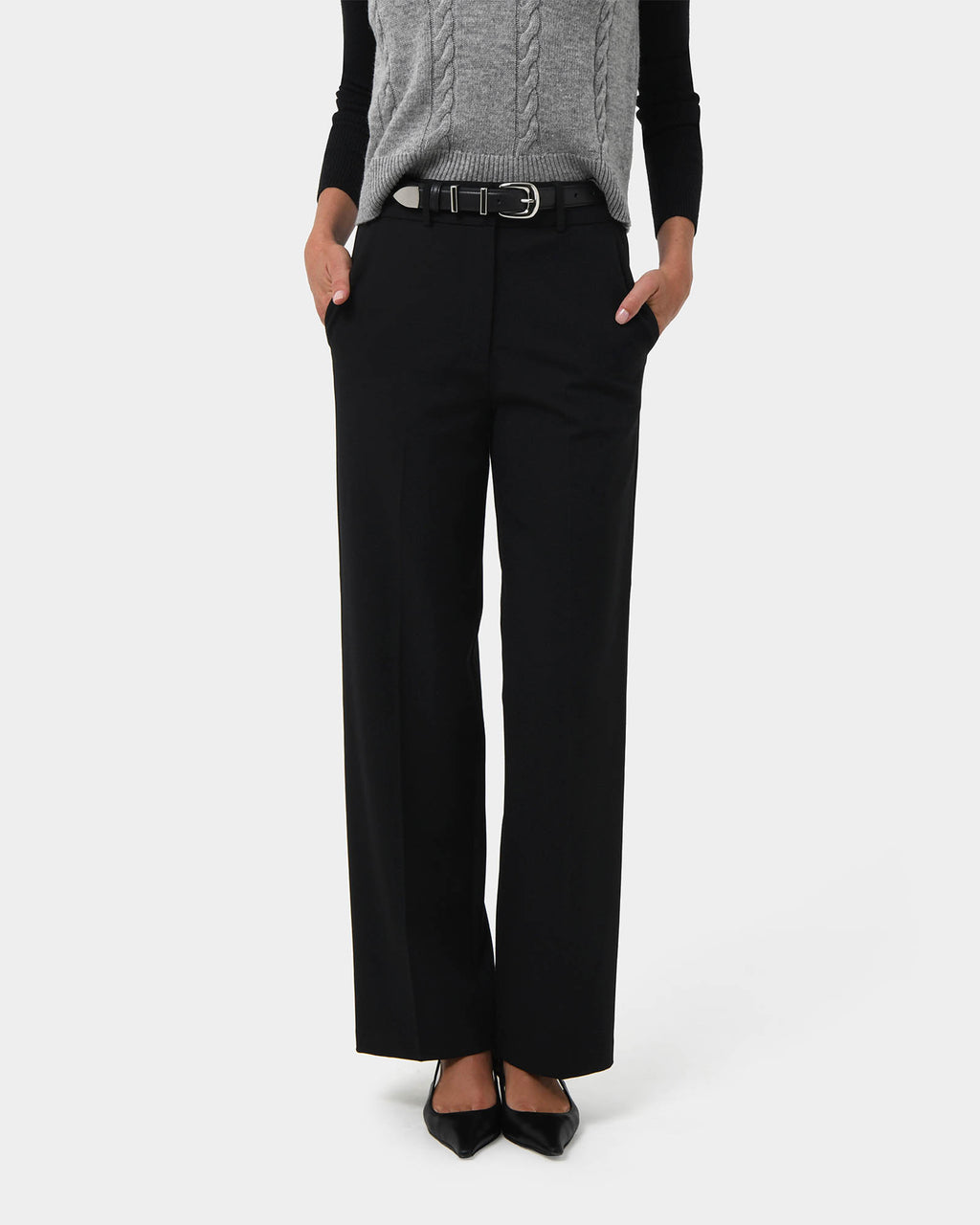 Gordon Straight Leg Pants in black — close-up view