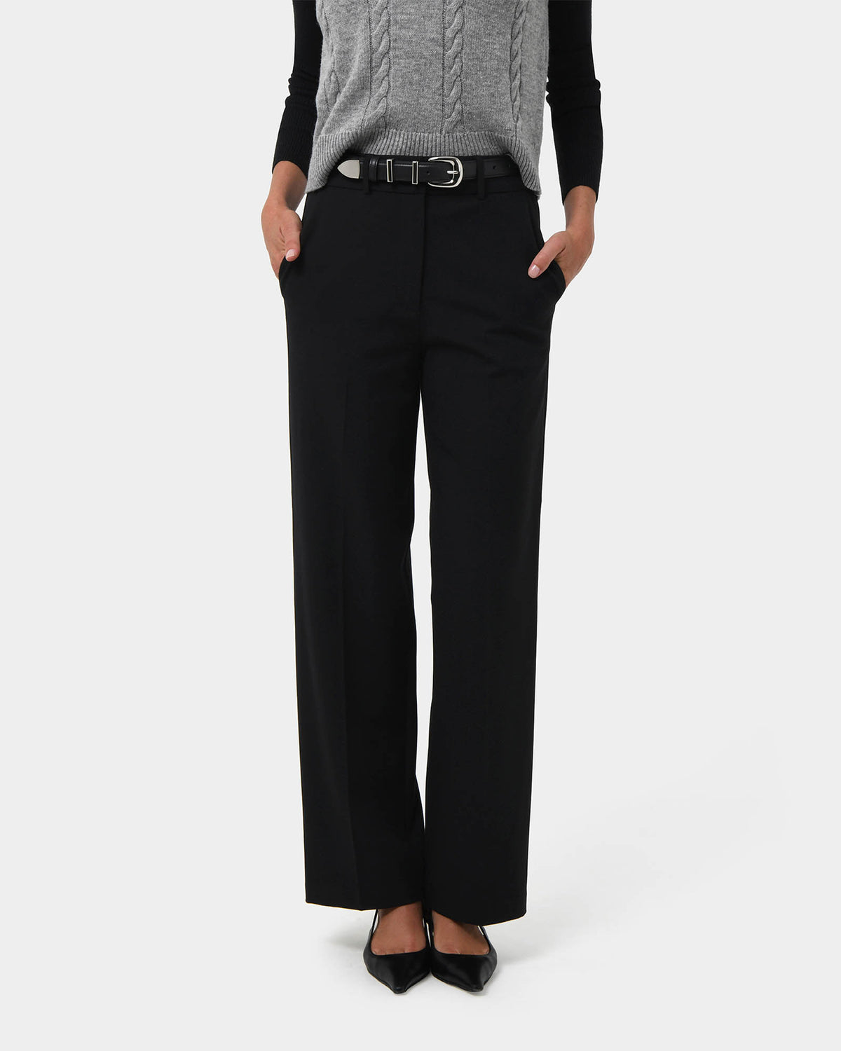 Gordon Straight Leg Pants in black — close-up view