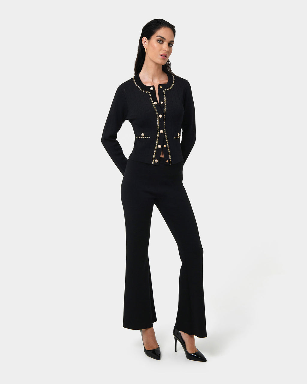 Jordy Flared Knit Pants — full-length view