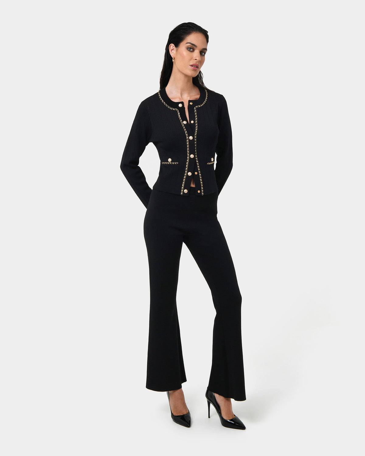 Jordy Flared Knit Pants — full-length view