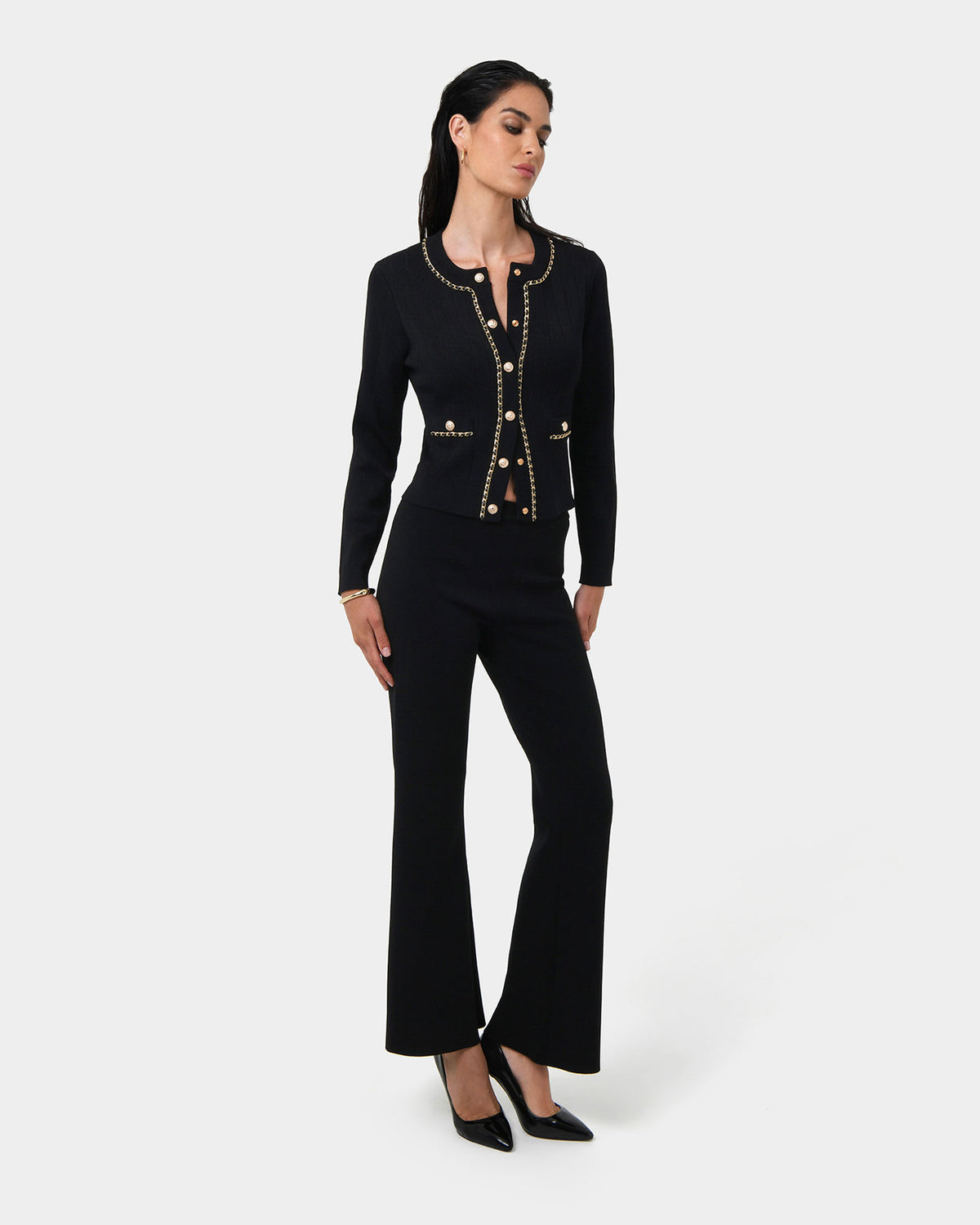 Jordy Flared Knit Pants in black — view 3
