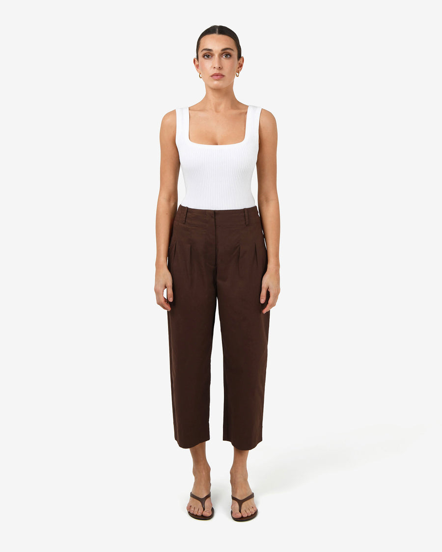 Dallas Barrel Leg Pants in coffee — full-length view