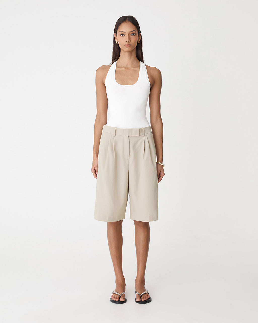 Sonique Tailored Short in sand — full-length view