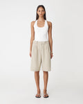 Sonique Tailored Short in sand — full-length view