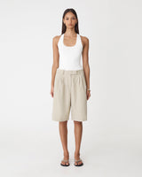 Sonique Tailored Short in sand — full-length view