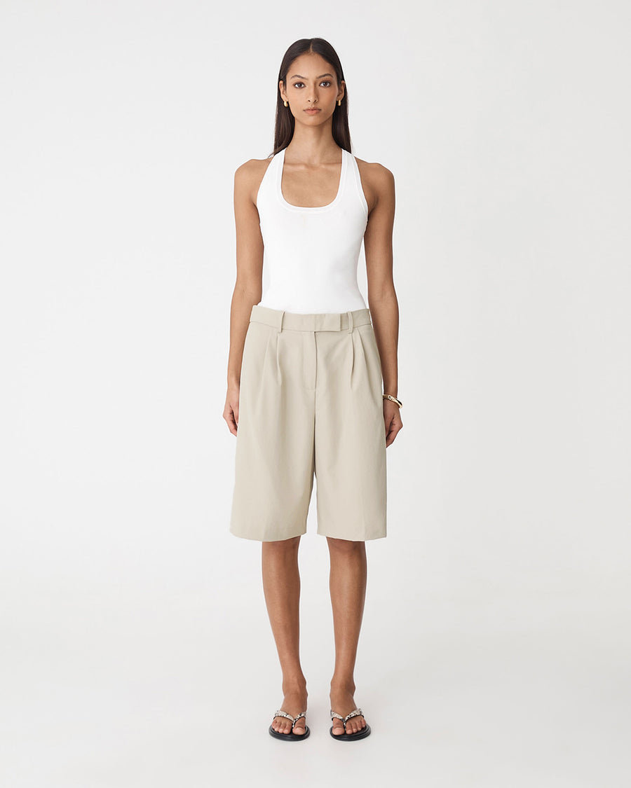 Sonique Tailored Short in sand — full-length view