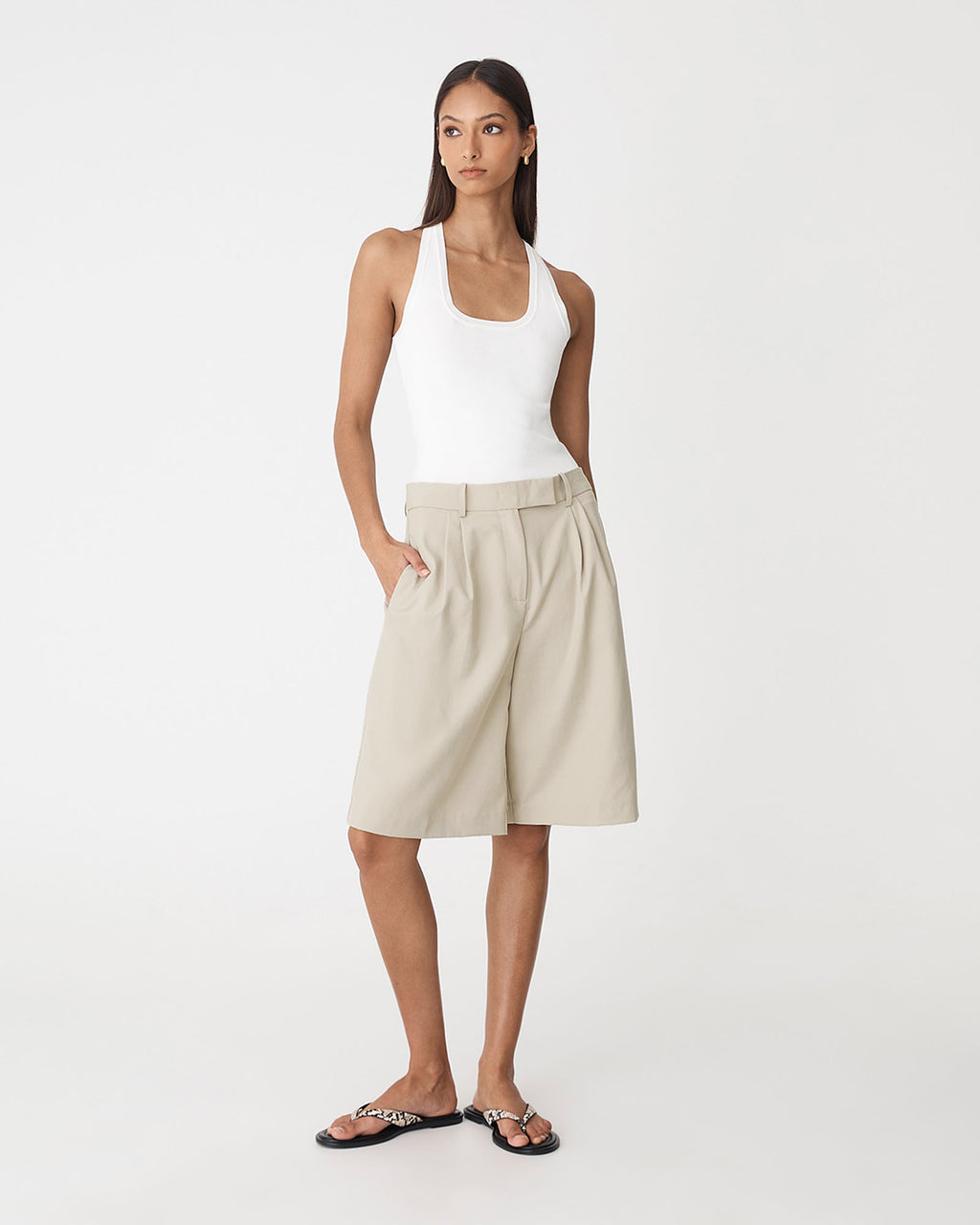 Sonique Tailored Short in sand — full-length view 2