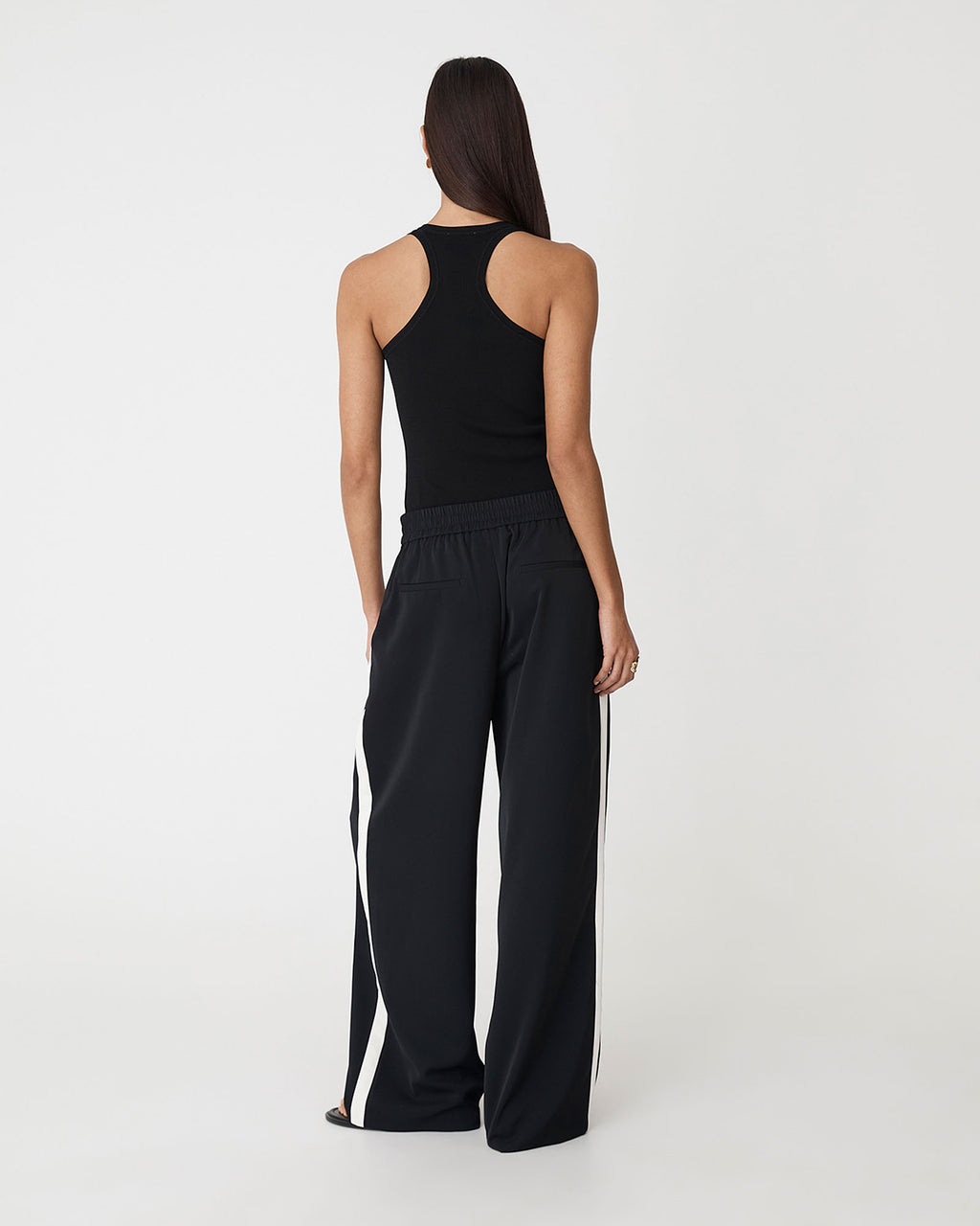 Alla Contrast Elastic Pants in black ivory — back view