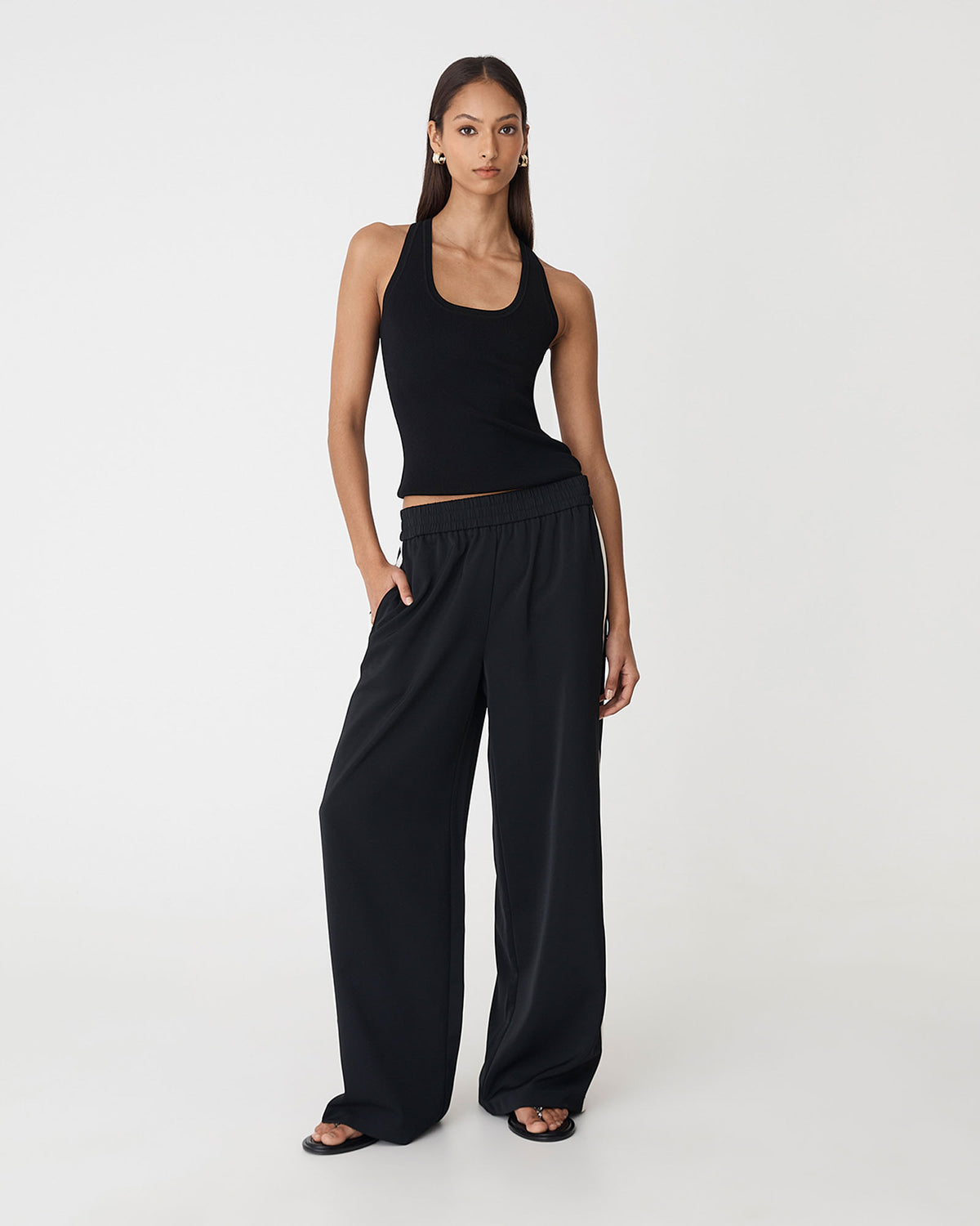 Alla Contrast Elastic Pants in black ivory — full-length view
