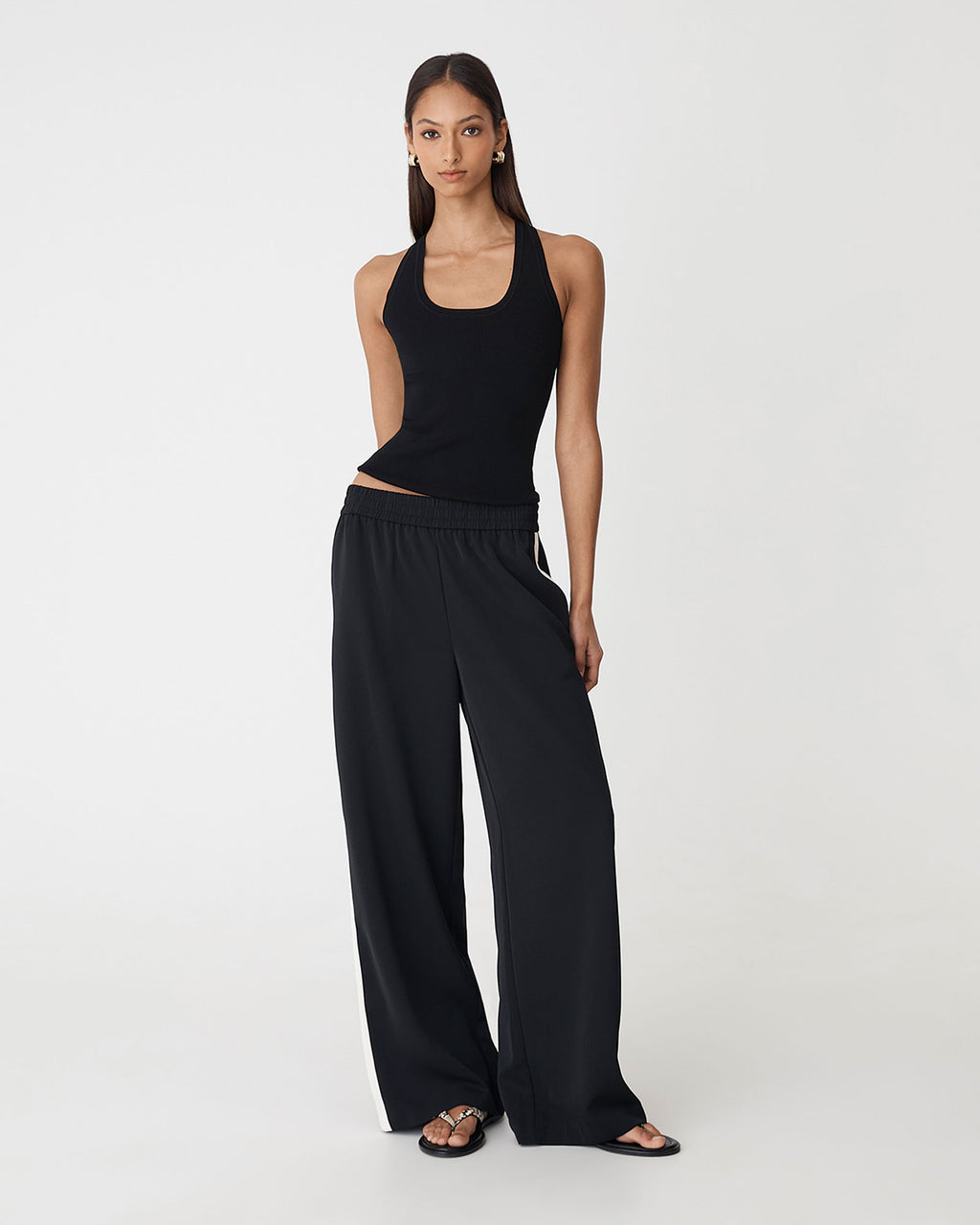 Alla Contrast Elastic Pants in black ivory — full-length view 2