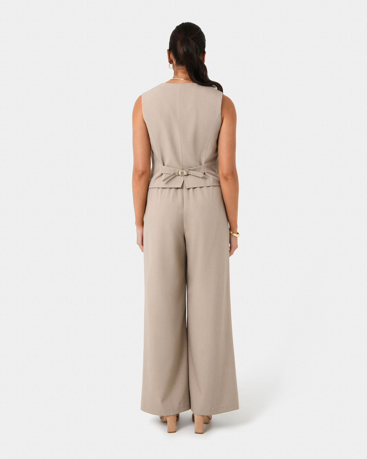 Abel Elastic Waist Relax Pants in sand — back view