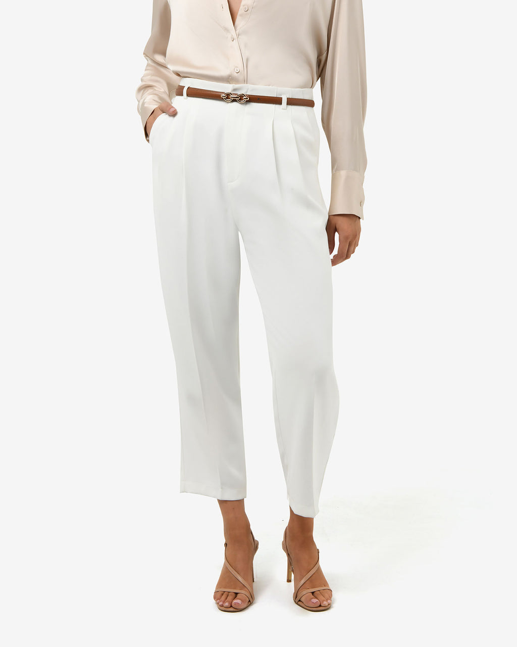 Ganni Tapered Pants in ivory — close-up view